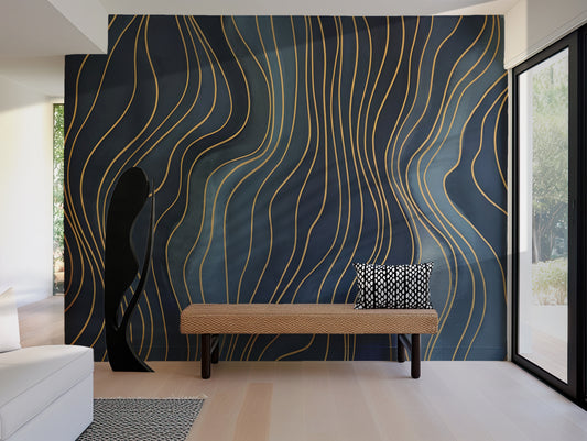 Blue Abstract Wall Wallpaper Mural in Peel & Stick Canvas Vinyl or Non-Woven