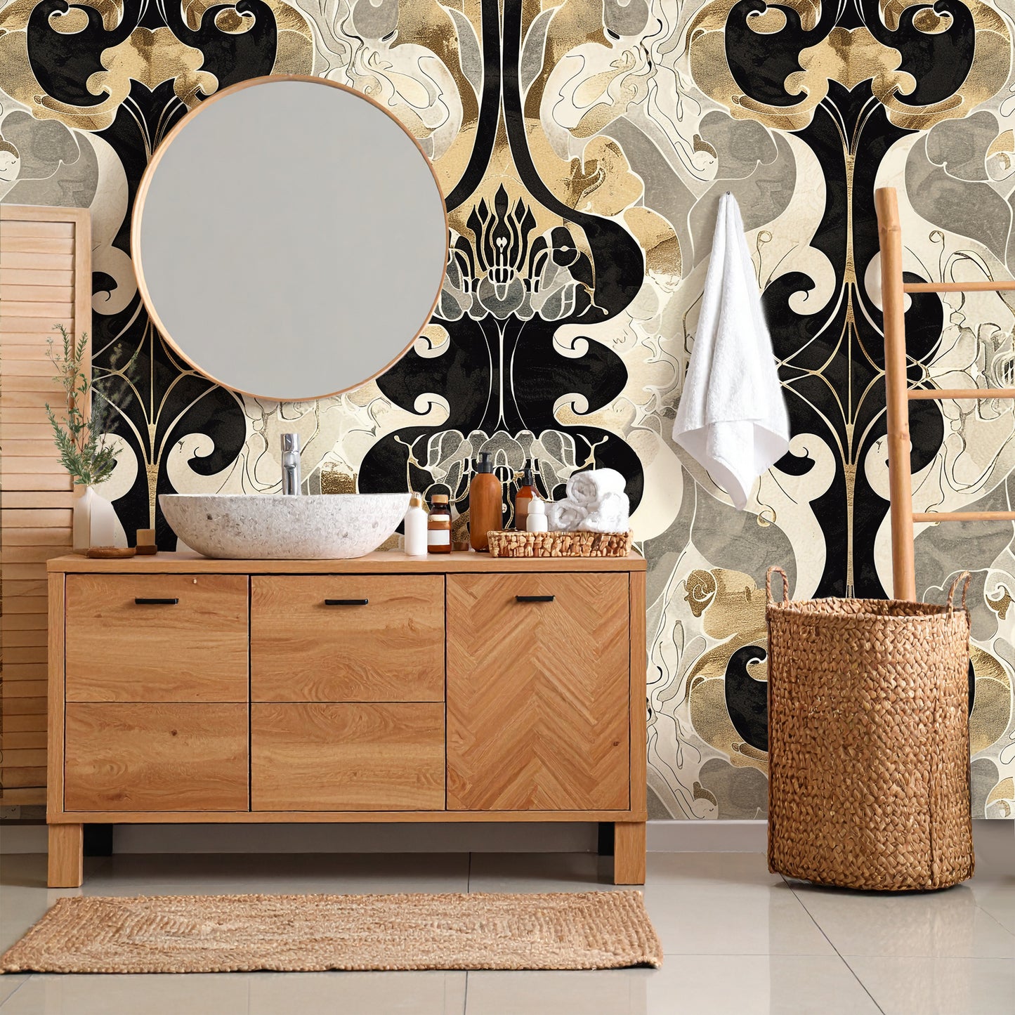 Mid Century Modern Wallpaper Mural in Peel & Stick Canvas Vinyl or Non-Woven