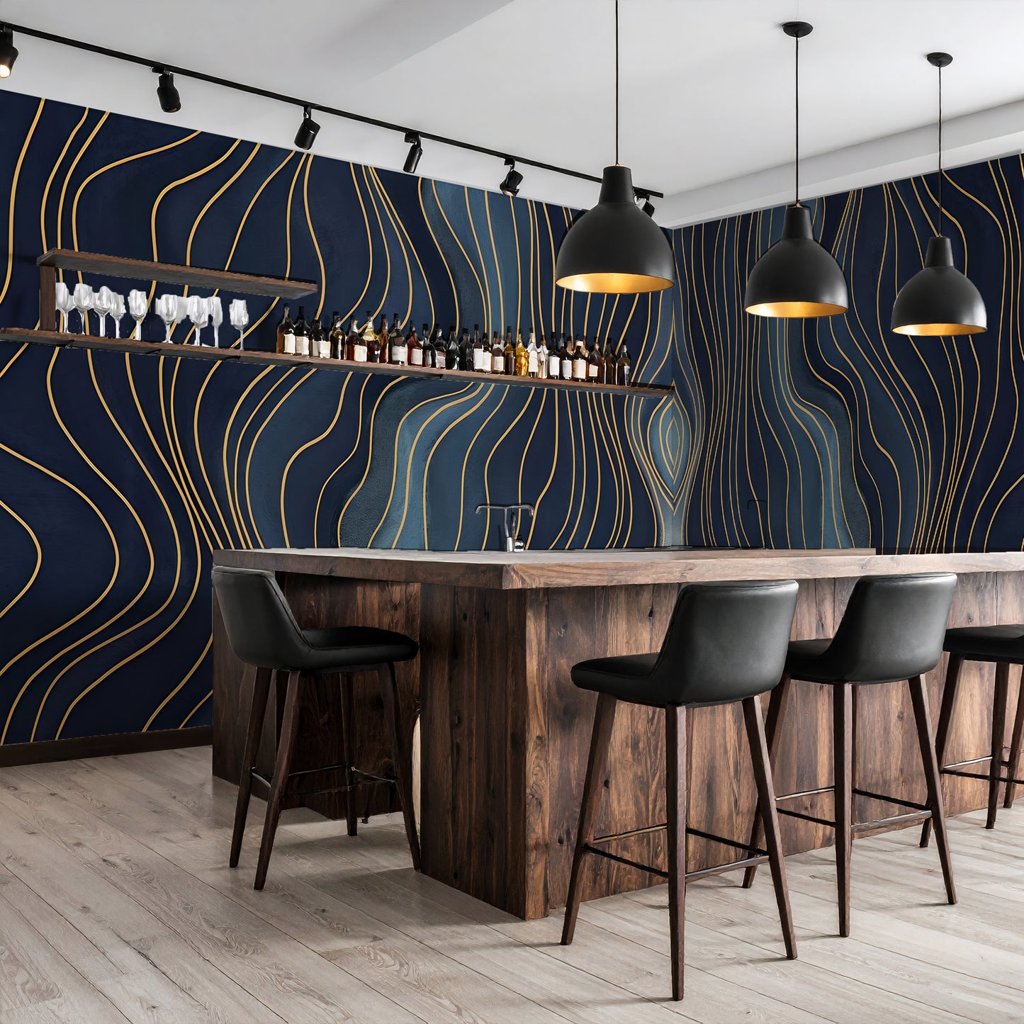 Blue Abstract Wall Wallpaper Mural in Peel & Stick Canvas Vinyl or Non-Woven