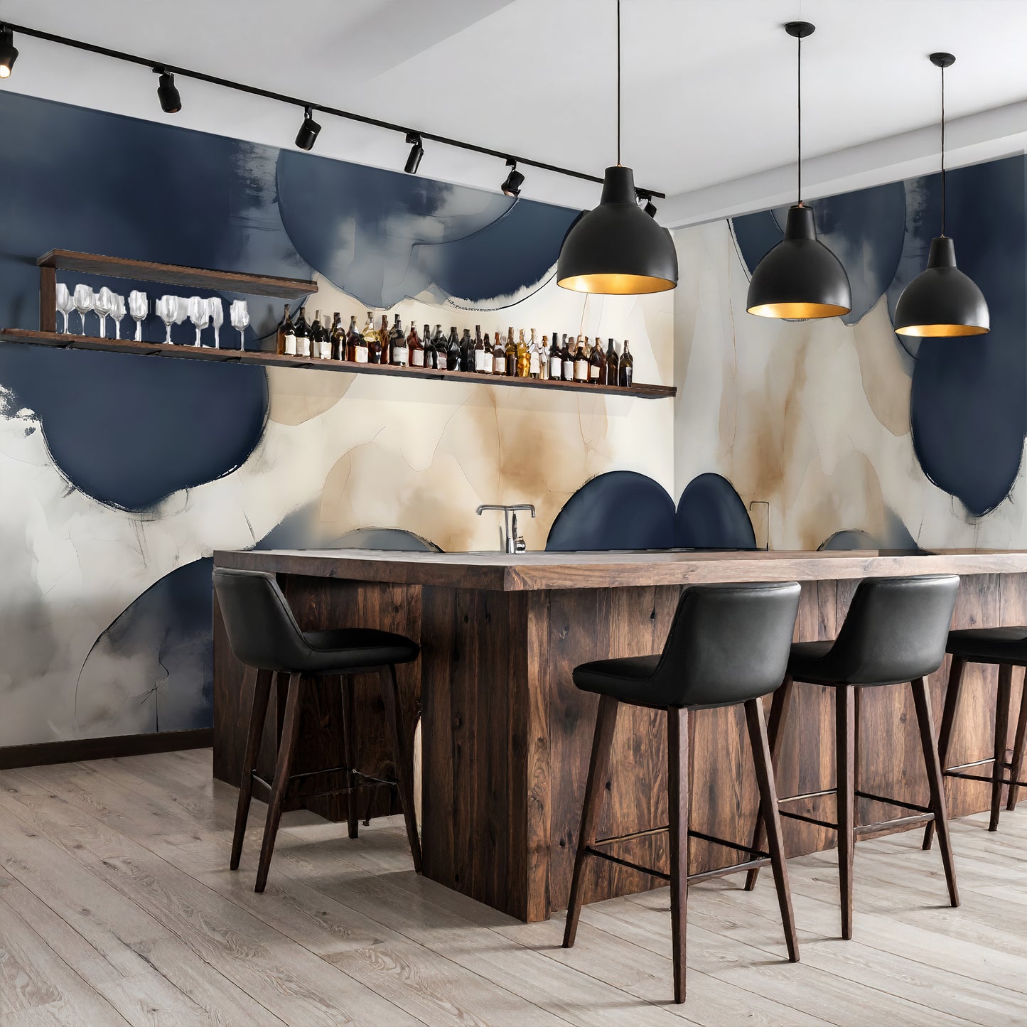 Blue Modern Abstract Luxury Wallpaper Mural Traditional Paper or Peel and Stick