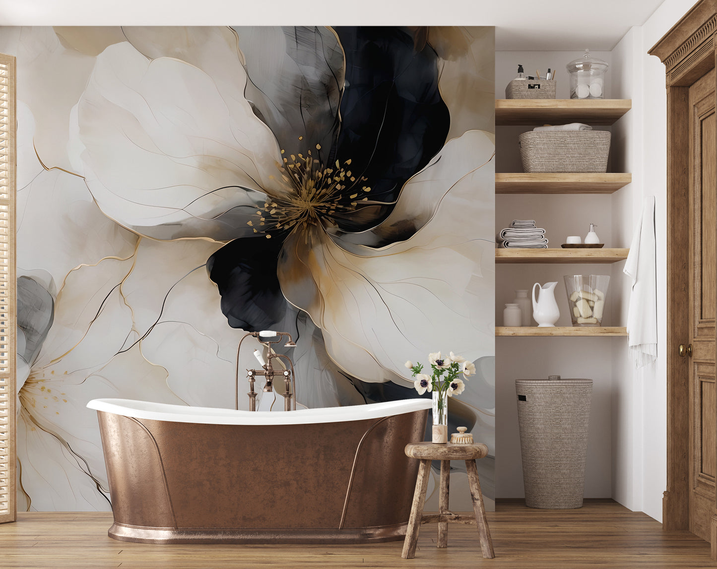 Bold Floral Wallpaper Mural in Peel & Stick Canvas Vinyl or Non-Woven