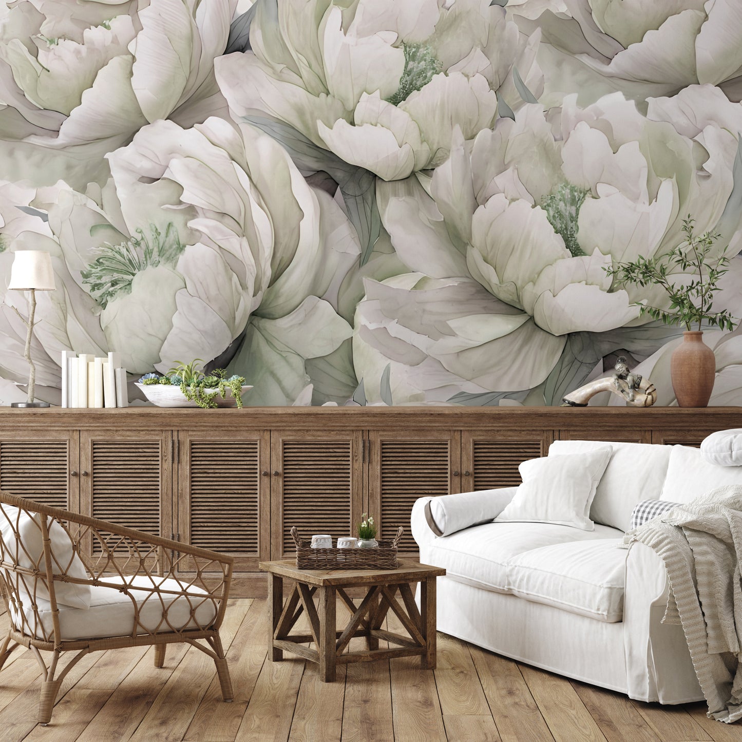Big Floral Print Wall Wallpaper Mural in Peel & Stick Canvas Vinyl or Non-Woven