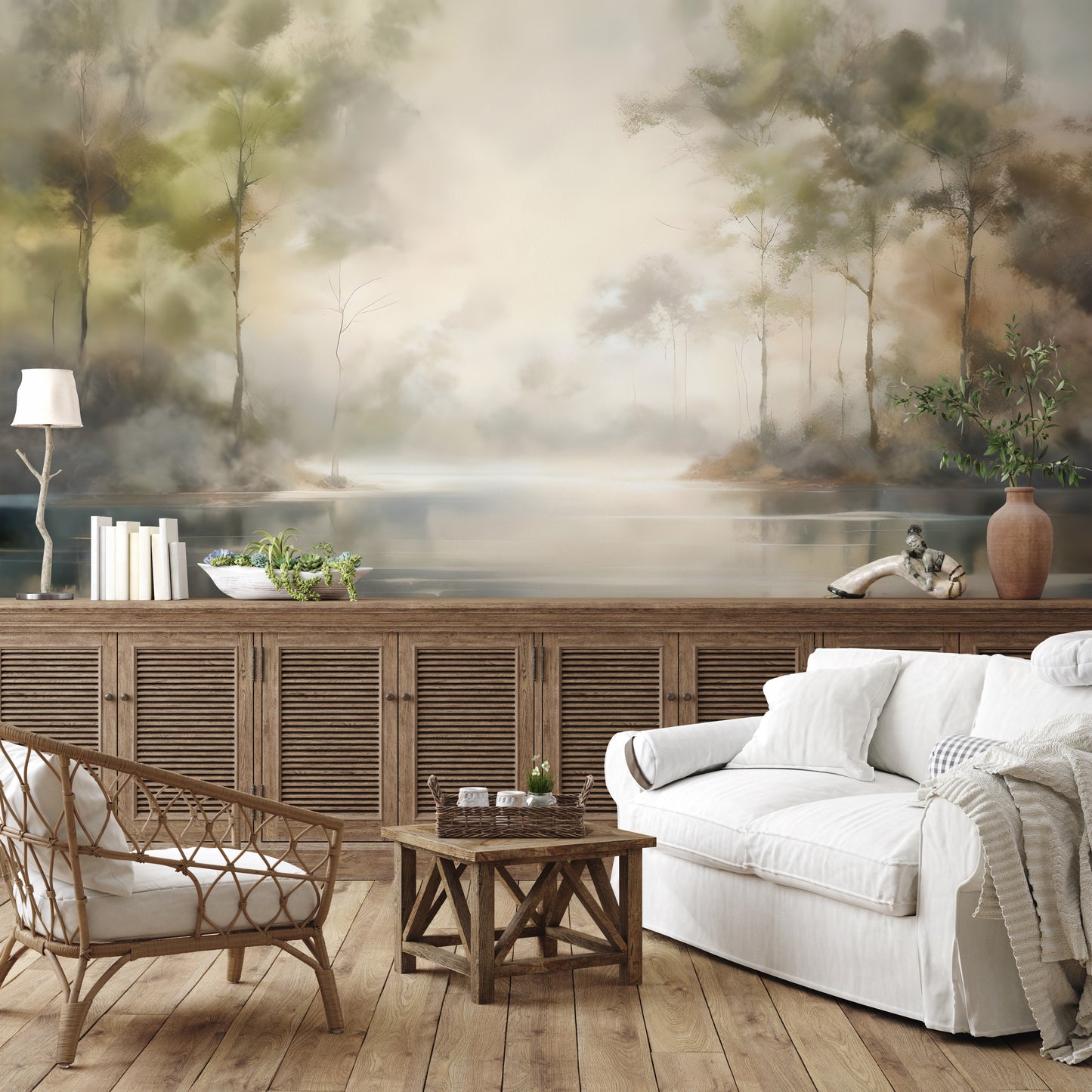 Calm Waters Wall Wallpaper Mural in Peel & Stick Canvas Vinyl or Non-Woven