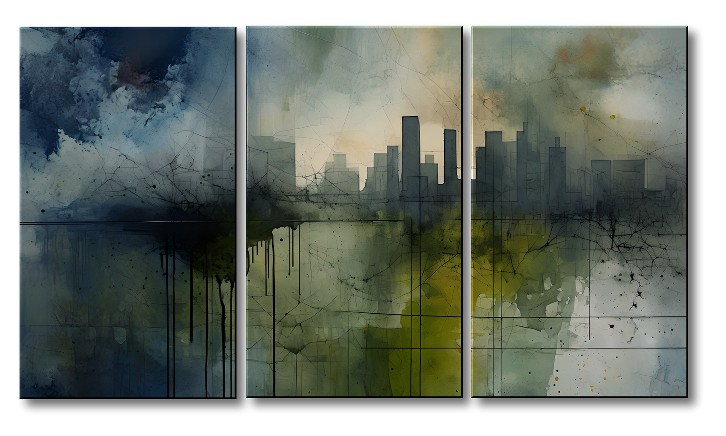 URBAN OASIS-Extra Large Textured Canvas Painting – Limited Edition Abstract Cityscape