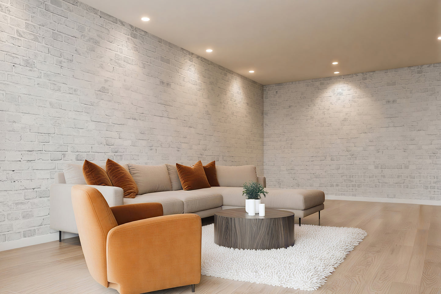 White Painted Brick Wall Wallpaper Mural in Peel & Stick Canvas Vinyl or Non-Woven