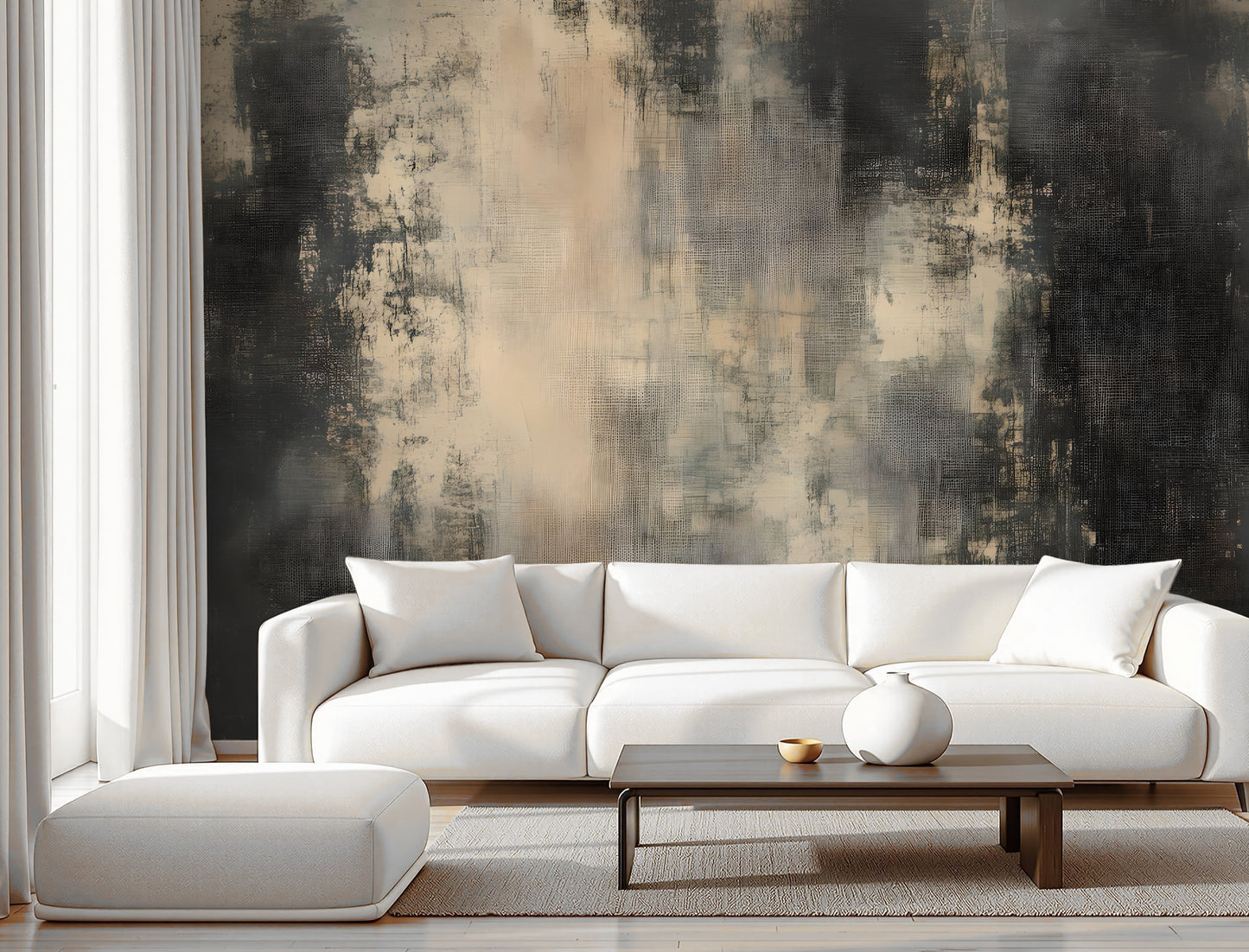 Distressed Linen Abstract Wall Mural Modern Wallpaper in Peel & Stick Canvas Vinyl or Non-Woven