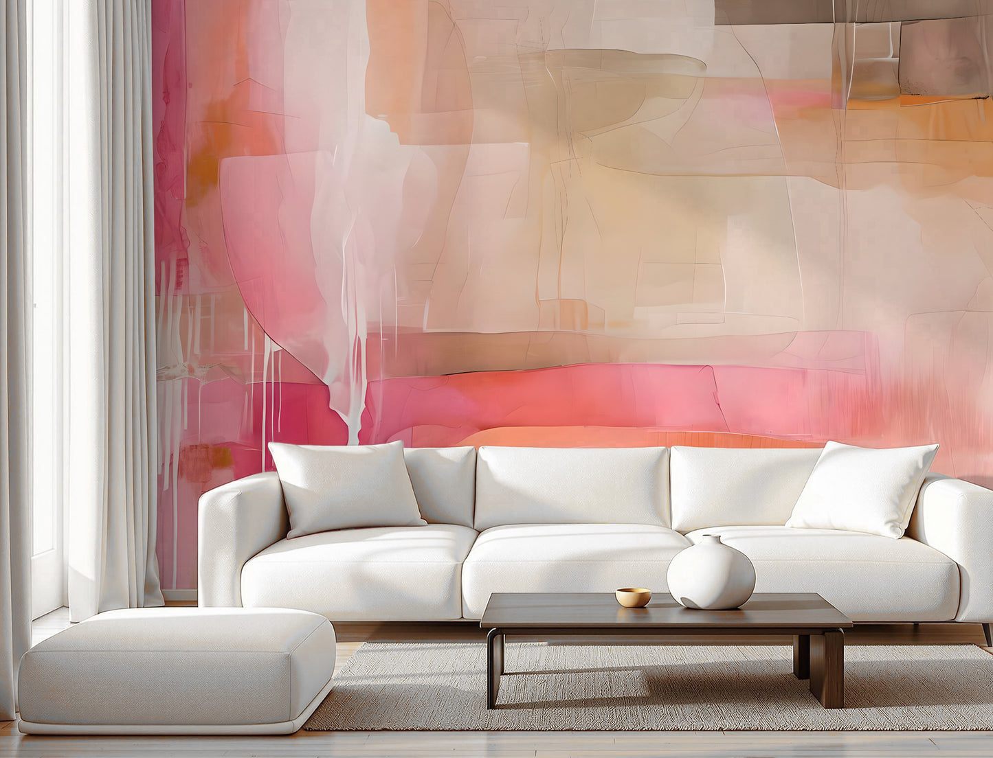 Pink and Coral Abstract Luxury Wallpaper Mural Traditional Paper or Peel and Stick
