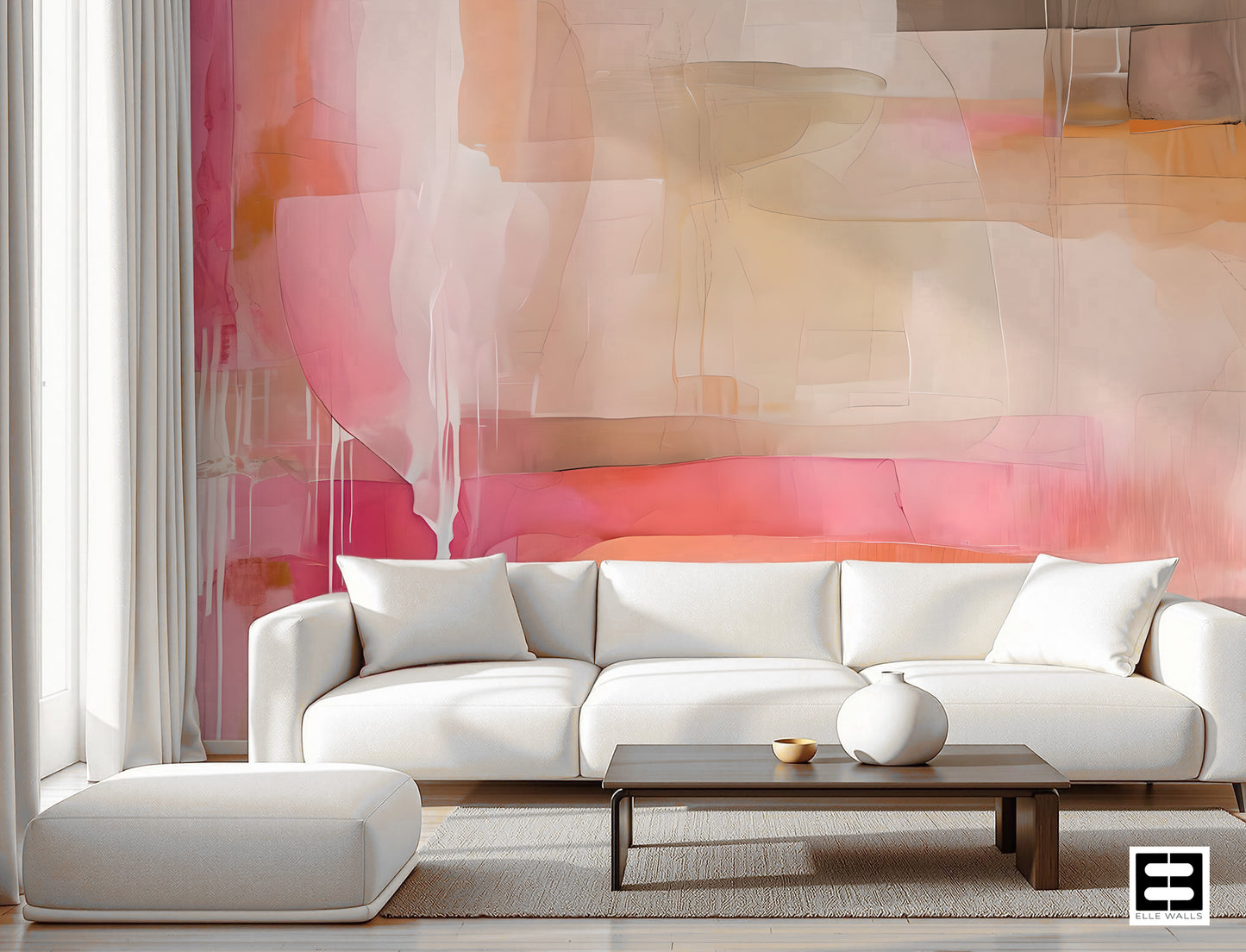 Pink and Coral Abstract Luxury Wallpaper Mural Traditional Paper or Peel and Stick